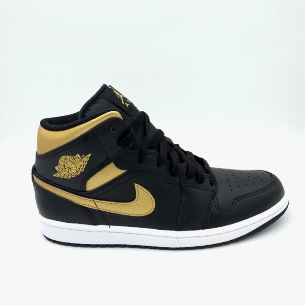 AIR JORDAN 1 MID Sneakers Black Metallic/ Gold Mens DQ8426 071 #77